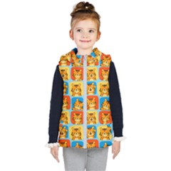 Cute Tiger Pattern Kids  Hooded Puffer Vest by designsbymallika