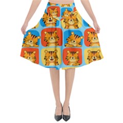 Cute Tiger Pattern Flared Midi Skirt by designsbymallika