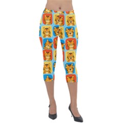 Cute Tiger Pattern Lightweight Velour Capri Leggings  by designsbymallika