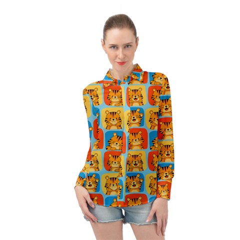 Cute Tiger Pattern Long Sleeve Chiffon Shirt by designsbymallika