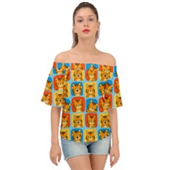 Cute Tiger Pattern Off Shoulder Short Sleeve Top