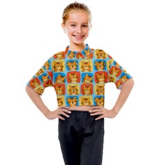 Cute Tiger Pattern Kids Mock Neck Tee