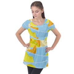 Salad Fruit Mixed Bowl Stacked Puff Sleeve Tunic Top by HermanTelo