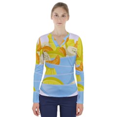 Salad Fruit Mixed Bowl Stacked V-neck Long Sleeve Top by HermanTelo