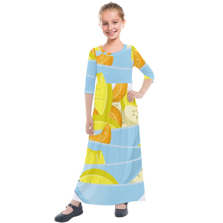 Salad Fruit Mixed Bowl Stacked Kids  Quarter Sleeve Maxi Dress