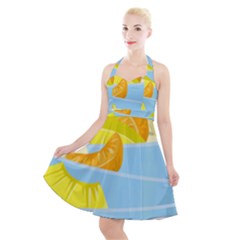 Salad Fruit Mixed Bowl Stacked Halter Party Swing Dress 