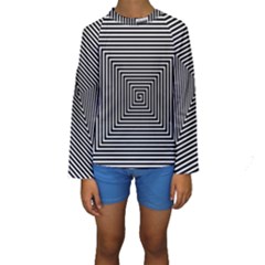 Maze Design Black White Background Kids  Long Sleeve Swimwear