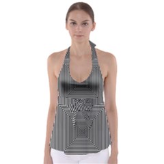 Maze Design Black White Background Babydoll Tankini Top by HermanTelo