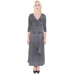 Maze Design Black White Background Quarter Sleeve Wrap Maxi Dress