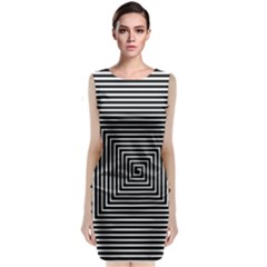 Maze Design Black White Background Sleeveless Velvet Midi Dress