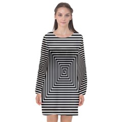 Maze Design Black White Background Long Sleeve Chiffon Shift Dress 