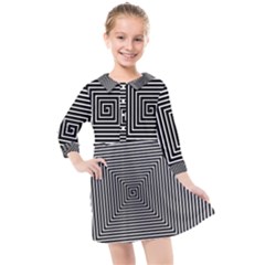 Maze Design Black White Background Kids  Quarter Sleeve Shirt Dress by HermanTelo