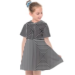 Maze Design Black White Background Kids  Sailor Dress