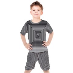 Maze Design Black White Background Kids  Tee And Shorts Set