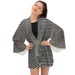 Maze Design Black White Background Long Sleeve Kimono