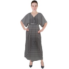 Maze Design Black White Background V-neck Boho Style Maxi Dress