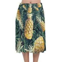 Pattern Ananas Tropical Velvet Flared Midi Skirt by kcreatif