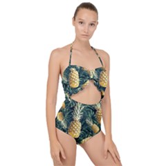 Pattern Ananas Tropical Scallop Top Cut Out Swimsuit by kcreatif