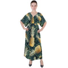 Pattern Ananas Tropical V-neck Boho Style Maxi Dress