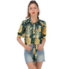 Pattern Ananas Tropical Tie Front Shirt  by kcreatif