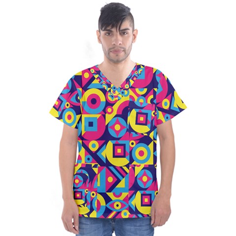 Doodle Pattern Men s V-neck Scrub Top by designsbymallika