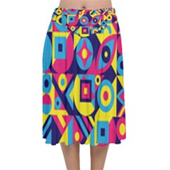 Doodle Pattern Velvet Flared Midi Skirt by designsbymallika