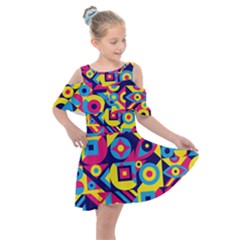 Doodle Pattern Kids  Shoulder Cutout Chiffon Dress by designsbymallika