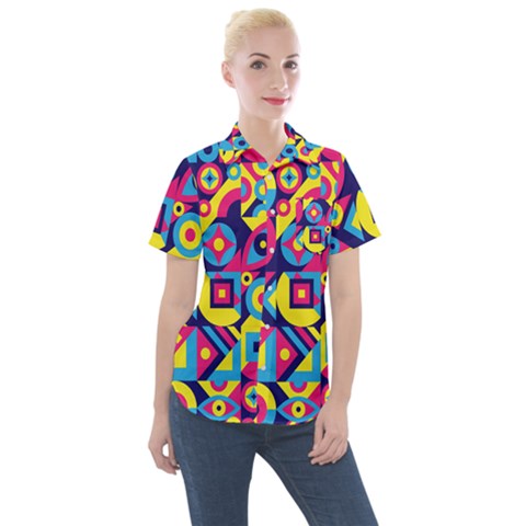 Doodle Pattern Women s Short Sleeve Pocket Shirt by designsbymallika