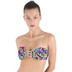 Doodle Pattern Twist Bandeau Bikini Top