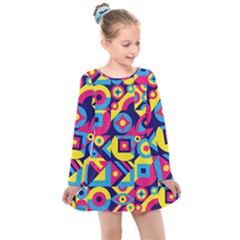 Doodle Pattern Kids  Long Sleeve Dress by designsbymallika