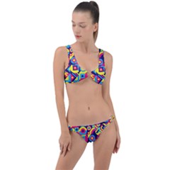 Doodle Pattern Ring Detail Crop Bikini Set