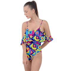 Doodle Pattern Drape Piece Swimsuit