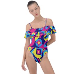 Doodle Pattern Frill Detail One Piece Swimsuit