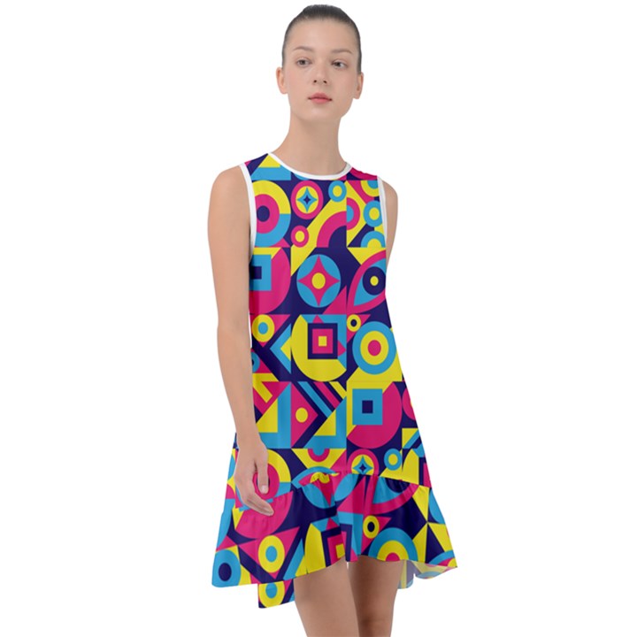 DOODLE PATTERN Frill Swing Dress