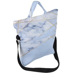 Blue Marble Print Fold Over Handle Tote Bag by designsbymallika