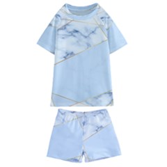 Blue Marble Print Kids  Swim Tee And Shorts Set by designsbymallika