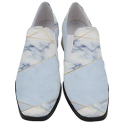 Blue Marble Print Women Slip On Heel Loafers by designsbymallika