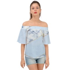 Blue Marble Print Off Shoulder Short Sleeve Top