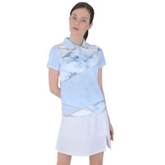 Blue Marble Print Women s Polo Tee