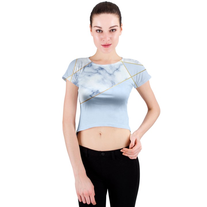 BLUE MARBLE PRINT Crew Neck Crop Top