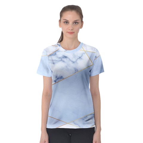 Blue Marble Print Women s Sport Mesh Tee by designsbymallika