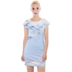 Blue Marble Print Cap Sleeve Bodycon Dress