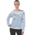 BLUE MARBLE PRINT Off Shoulder Long Sleeve Velour Top View1