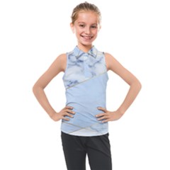 Blue Marble Print Kids  Sleeveless Polo Tee