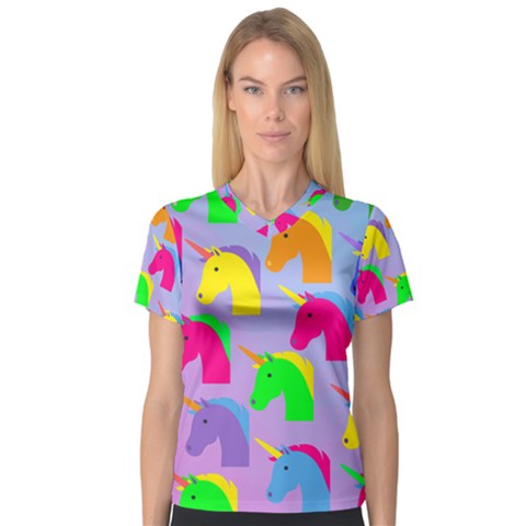 Unicorn Love V-neck Sport Mesh Tee by designsbymallika