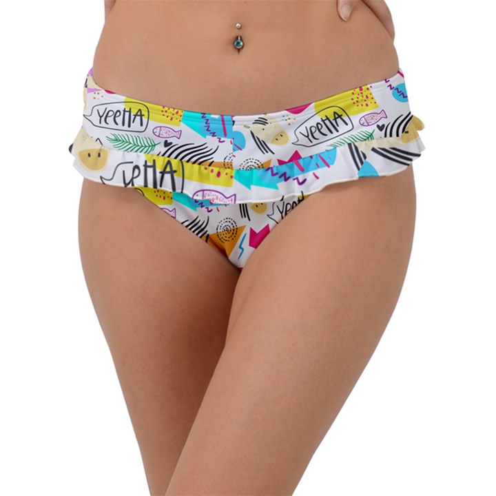 DOODLE PATTERN Frill Bikini Bottom