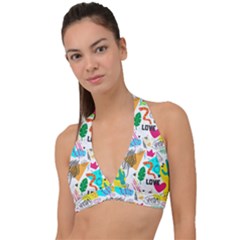 Doodle Pattern Halter Plunge Bikini Top by designsbymallika