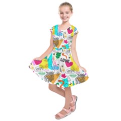 Doodle Pattern Kids  Short Sleeve Dress by designsbymallika