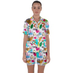 Doodle Pattern Satin Short Sleeve Pyjamas Set by designsbymallika