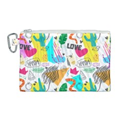 Doodle Pattern Canvas Cosmetic Bag (large) by designsbymallika